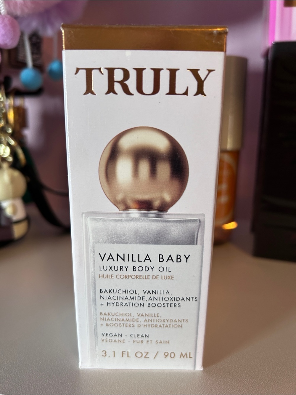 TRULY Vanilla Baby Luxury Body Oil — White & Gold Packaging